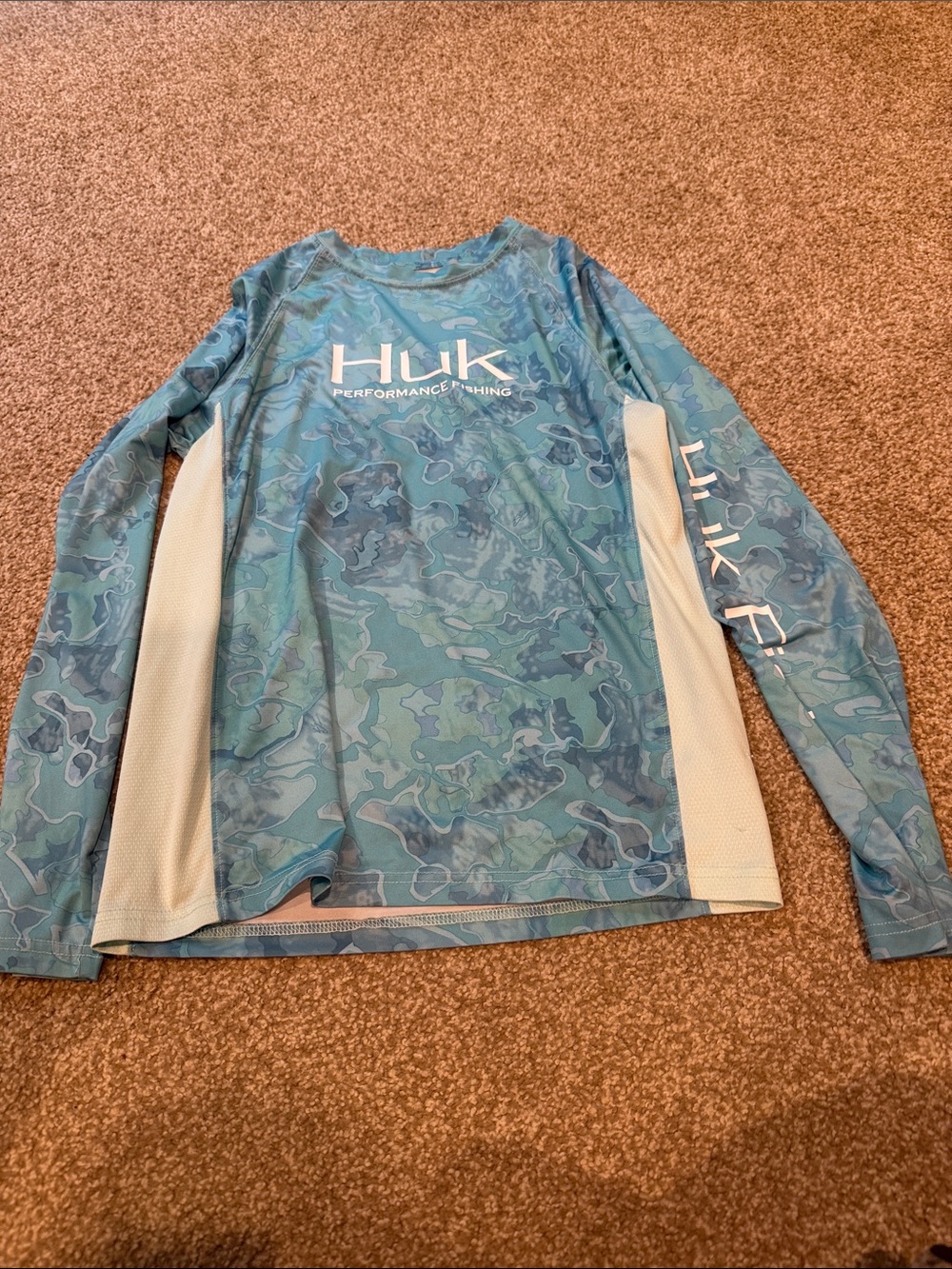 Huk Blue Camo Long Sleeve Performance Shirt with White Panels